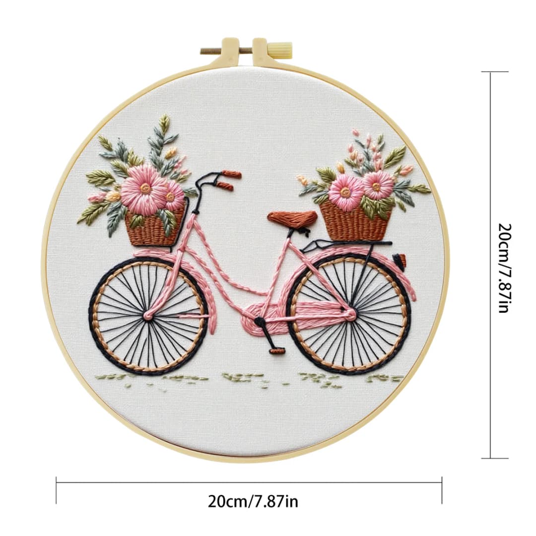 1pc 20X20CM/7.87inch Flowers on the bicycle Embroidery Starter Kit DIY kit Sewing Art Home Decor Set for Beginner - 5