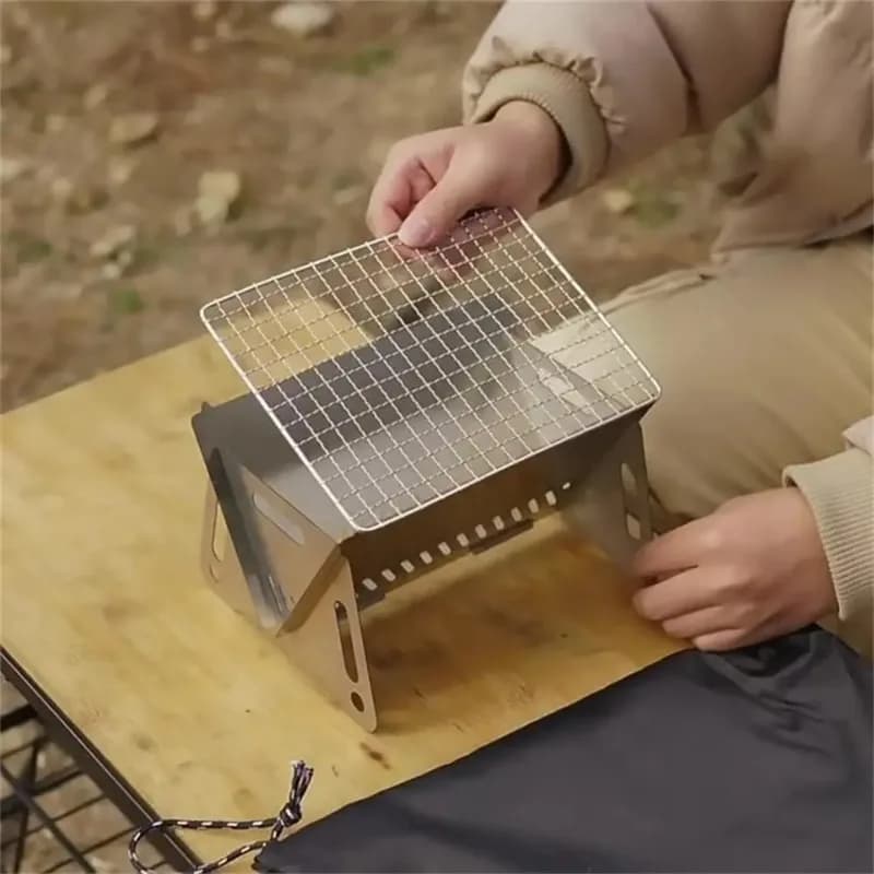 Stainless Steel BBQ Grill Portable Folding Heating Stoves Multifunction Camping Barbecue Grill Rack Net Firewood Stove - 2