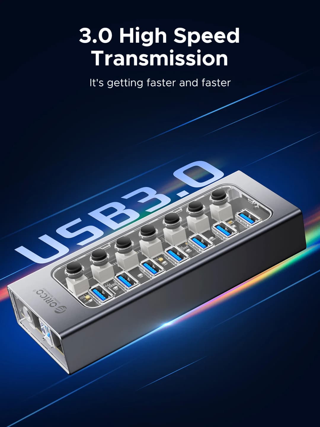 ORICO هاب USB3.0 من الألومنيوم الصناعي مقسم 7 منافذ مع محول طاقة 12 فولت لماك بوك والهواتف المحمولة والأجهزة اللوحية - 2