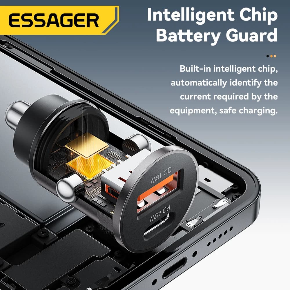 Essager 45W Car Charger Fast Charging Dual Port  PD QC3.0 Type-C Quick Charger for iPhone 16 15 14 Samsung Xiaomi Huawei Oppo - 6