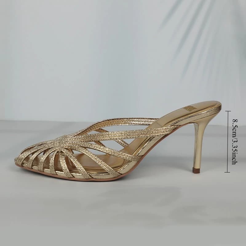 New Gold Hollow Thin Strip Heels for Women Luxury Pointed Toe Heeled Pumps Office Lady Mules Summer Stiletto Shoe Sandals 2025 - 6