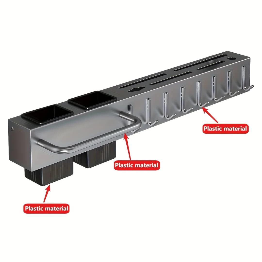 منظم مطبخ مثبت على الحائط من الفولاذ الكربوني عالي التحمل، رف سكاكين بدون حفر لأدوات المائدة ألواح التقطيع، توفير المساحة - 4