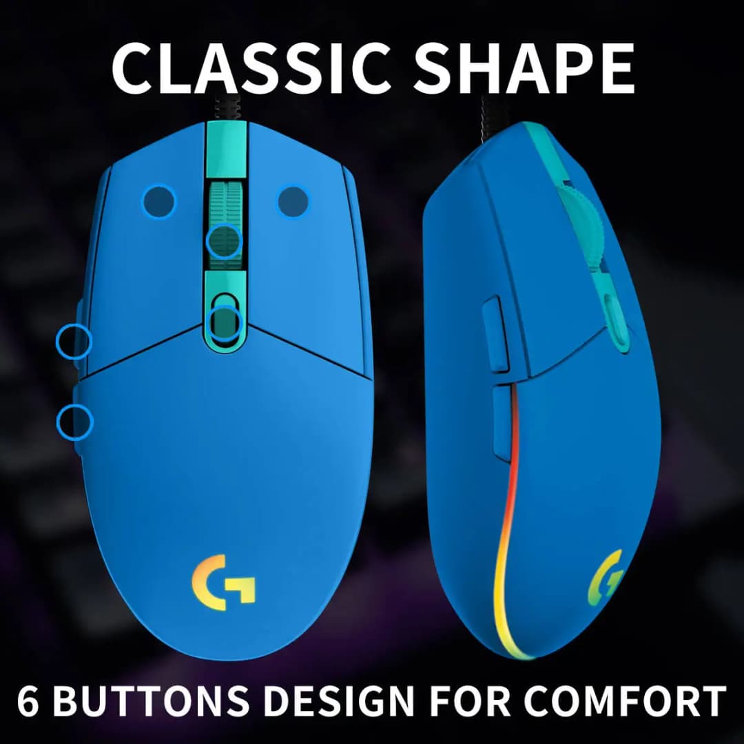 ماوس Logitech G203//G102 سلكي للألعاب 200-8000 نقطة في البوصة إضاءة LIGHTSYNC RGB 6 أزرار استجابة 1 مللي ثانية كابل 2.1 متر ماوس G402 - 4