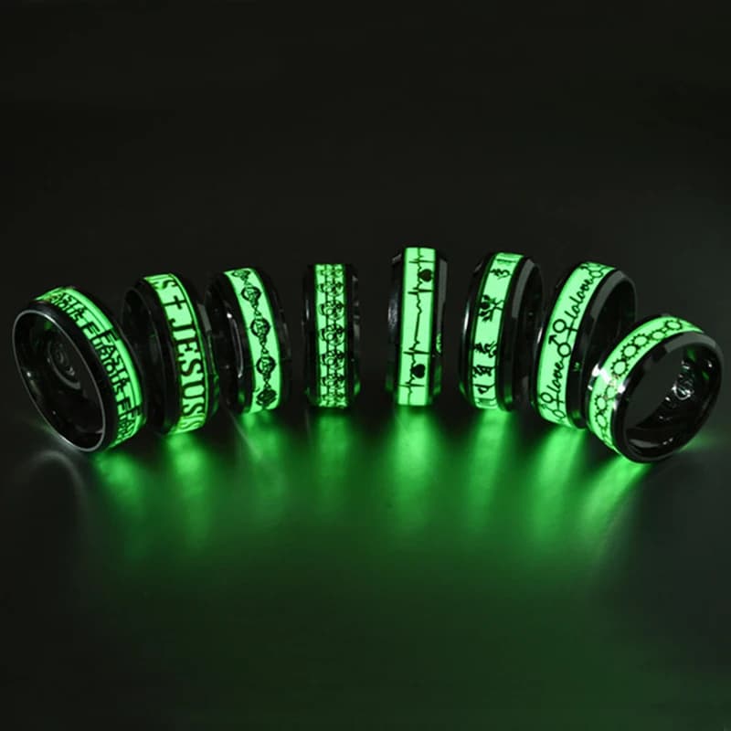 خاتم إصبع مضيء من الفولاذ المقاوم للصدأ للنساء والرجال، يتوهج في الظلام، خواتم زفاف للزوجين، مجوهرات هدية - 6