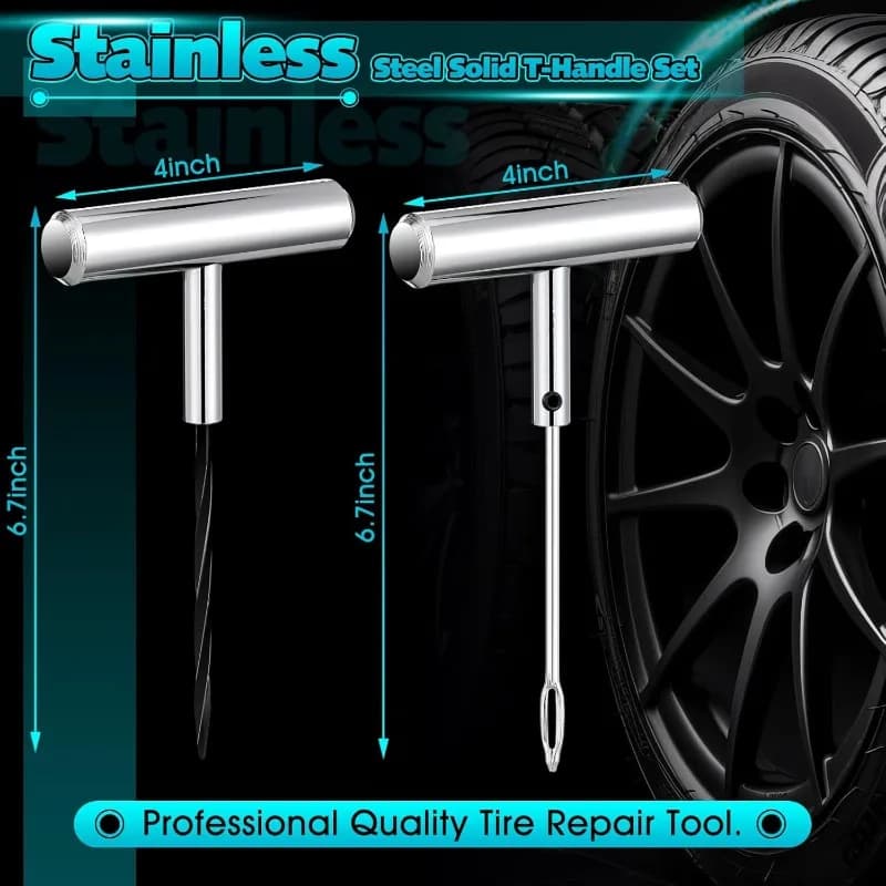 Heavy Duty Plug Kit Stainless Steel T Handle Set Bicycles Repair Puncture Tool Spiral Probe Split Eye Needle Tire Repair Set - 2