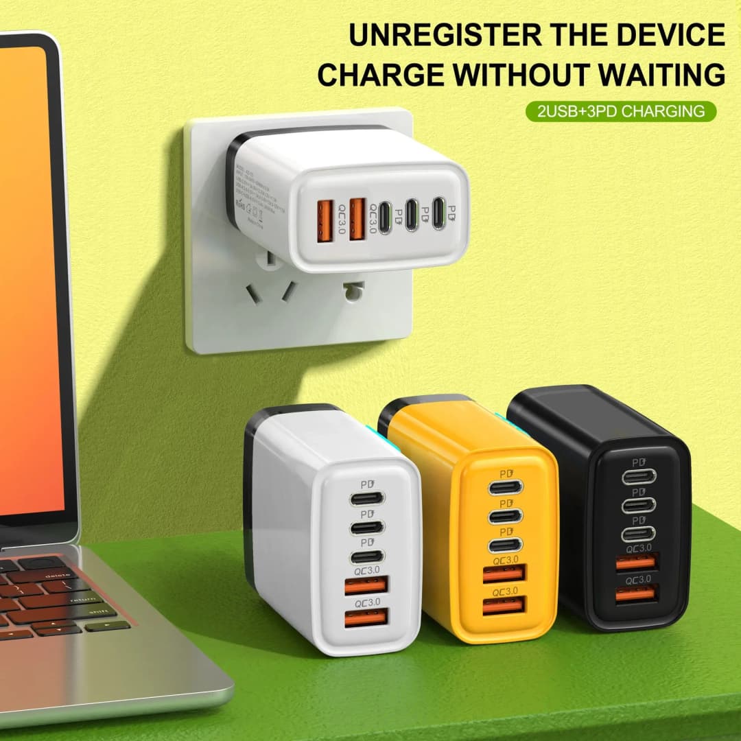 شاحن مكتبي 5 في 1 GaN USB C بقوة 240 واط مع محول شحن سريع للهاتف وكابل Type C بطول 10A لهواتف آيفون وسامسونج وشاومي مع قابس EU/US/UK - 3