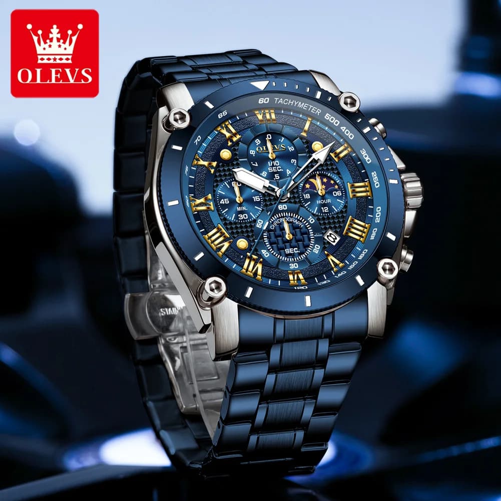 OLEVS 2025 New Men Watch Top Brand Luxury Watch Men Stainless Steel Waterproof Sport Quartz Chronograph Wrist Watch Man Relogio - 5