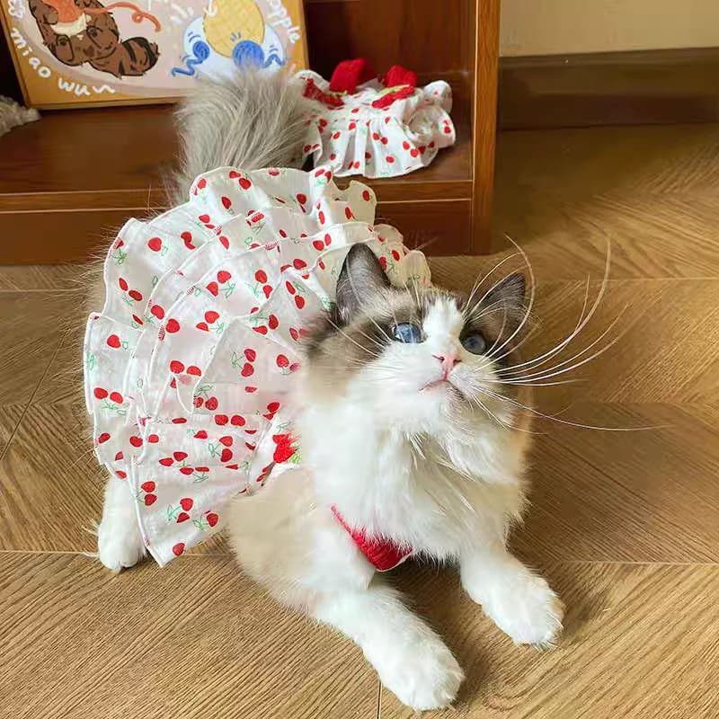 فستان للحيوانات الأليفة للكلاب والقطط - ملابس مطبوعة على شكل كعكة ذات طبقات، ملابس صغيرة متوسطة السلالات، ملابس صيفية رائعة - 2