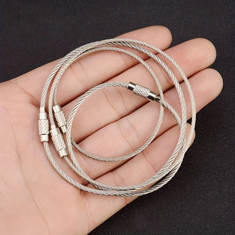 10 قطع سلسلة مفاتيح أدوات تخييم خارجية، حلقة مفاتيح من حبل سلك الفولاذ المقاوم للصدأ - 3