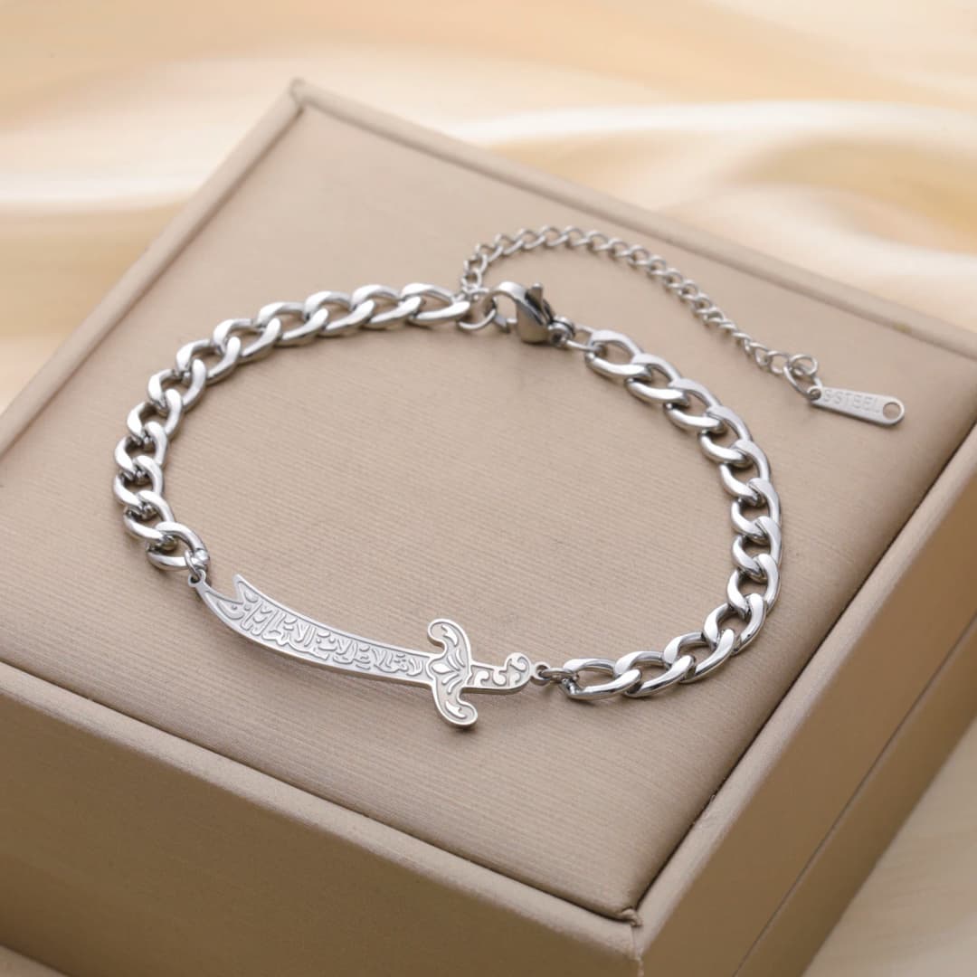 سوار Amaxer سيف ذو الفقار للإمام علي، مجوهرات من الفولاذ المقاوم للصدأ، هدية إسلامية للنساء والرجال - 4