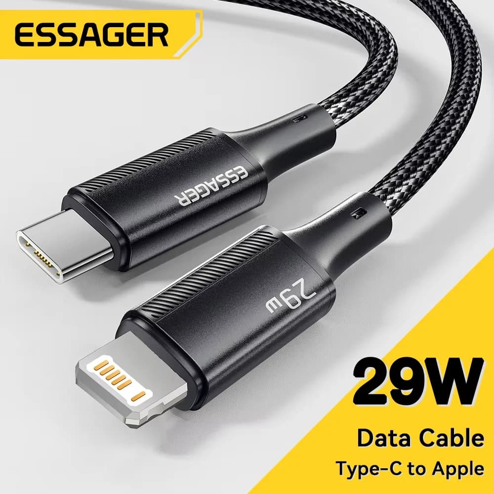 Essager USB C كابل آيفون 14 13 12 11 برو ماكس Xs زائد 29 واط كابل شحن سريع نوع C إلى الإضاءة تاريخ سلك لباد ماك بوك