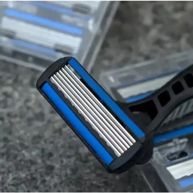 مقبض واحد + 12 شفرة، شفرة حلاقة يدوية آمنة للرجال والنساء، 6 طبقات من الفولاذ المقاوم للصدأ، رأس حلاقة قابل للاستبدال - 4