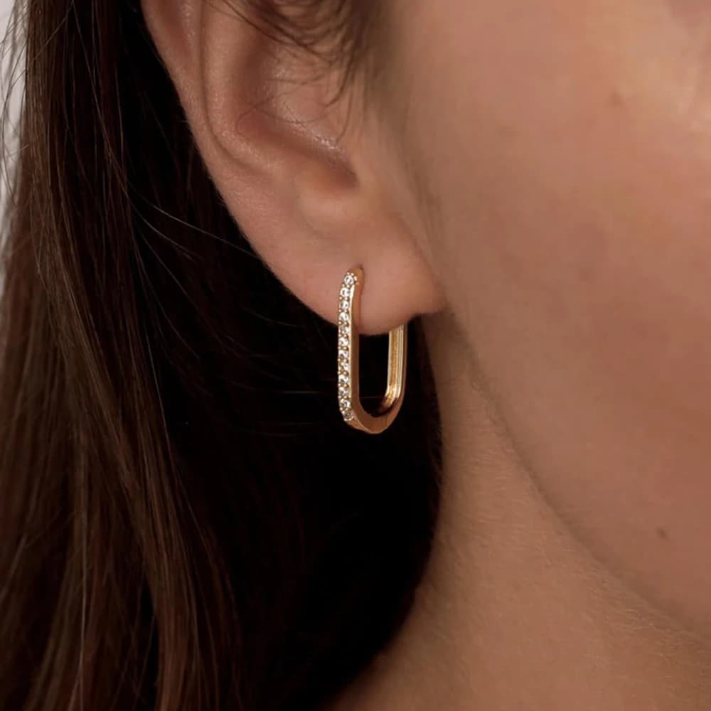 2PCS Stainless Steel Square Huggie Hoop Earrings for Women Simple Cubic Zirconia U-shape Earings Piercing Jewelry Pendientes - 3