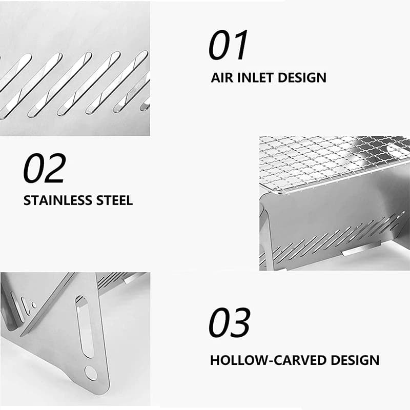 شواية باربيكيو محمولة وقابلة للطي، متعددة الوظائف، تعمل بالفحم والحطب، مع رف شواء من الفولاذ المقاوم للصدأ، مثالية للتخييم - 2
