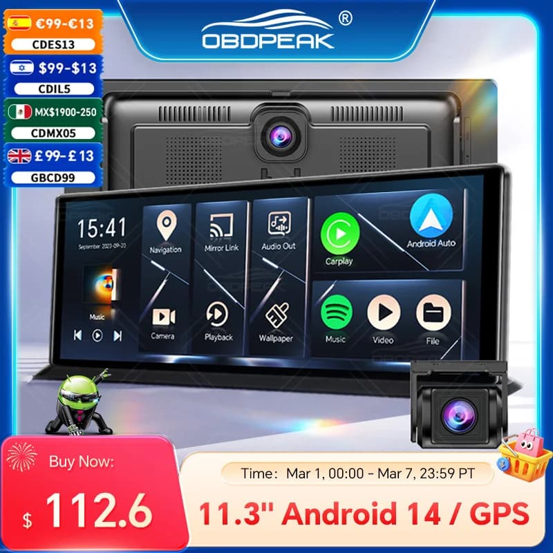 كاميرا لوحة قيادة K60 Pro بنظام أندرويد 14، كاربلاي لاسلكي، أندرويد أوتو، عدسة مزدوجة 1080P، مسجل فيديو، GPS، واي فاي، وكاميرا خلفية