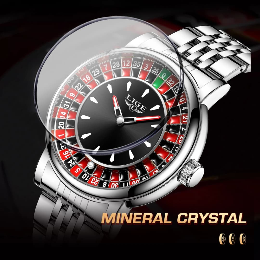 LIGE Fashion Men Watch Rotating Dial Las Vegas Roulette Desktop Theme Watch Men Waterproof Luminous Clock Watches Creative Clock - 3