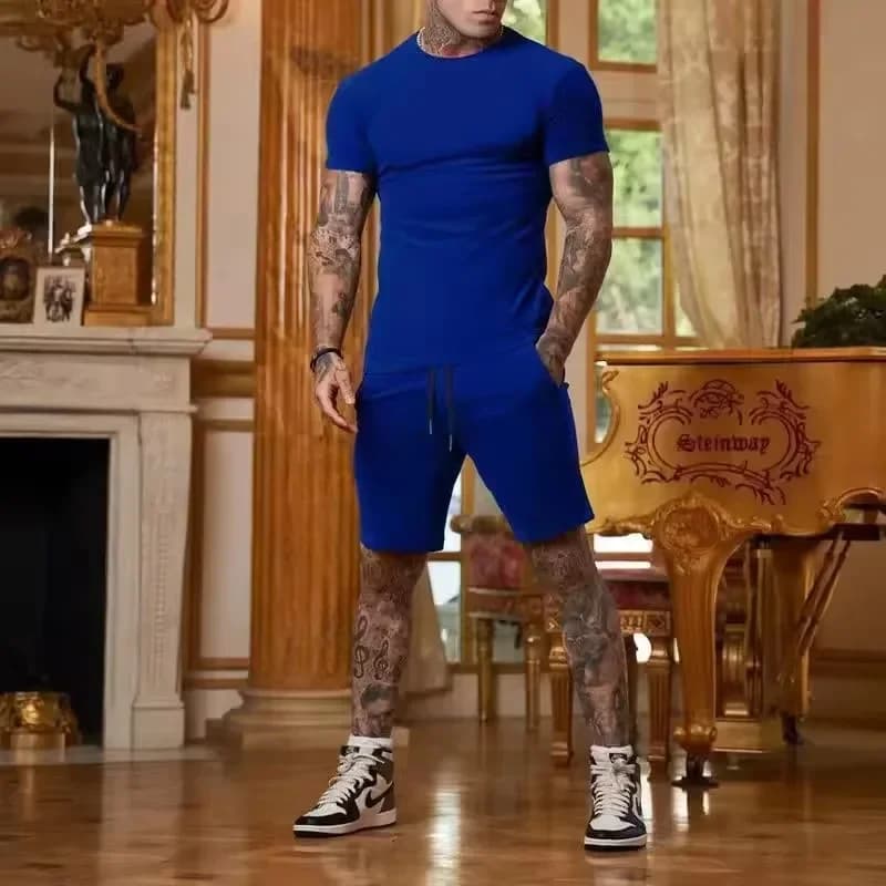 2025 Fashionable and casual summer outdoor sports suit men's breathable T-shirt shorts casual and fashionable two-piece set - 5