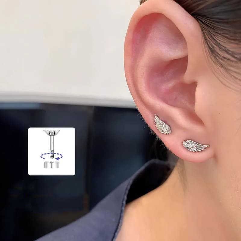 أقراط مسامير على شكل جناح مرصعة بالزركون الفضي للنساء مجوهرات فاخرة لامعة من الكريستال الهندسي هدايا إكسسوارات الأذن - 2