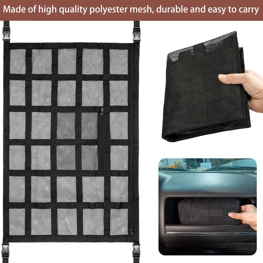Car Strong Net Bag Load-Bearing Mesh Car Roof Storage Capacity Car Ceiling Auto Accessories Organizer Large Journey Space Saving - 5