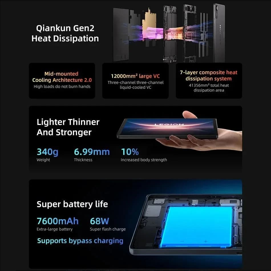 لينوفو ليجيون Y700 2025 سي ان اندرويد باد الجيل 4 TB322FC تابلت ألعاب 12/256 جيجا بايت 16/512 جيجا بايت سنابدراجون 8 ايليت 8.8 بوصة 165 هرتز 7600 مللي أمبير تابلت - 2