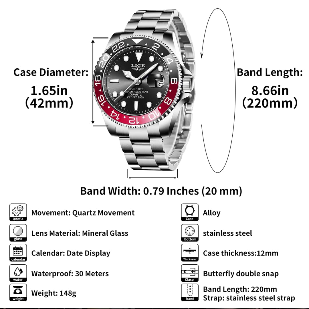 LIGE quartz wristwatch brand new men's watch luminous stainless steel business luxury clock waterproof gift mens watch reloj+BOX - 6