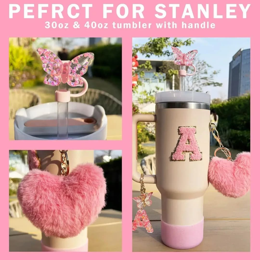 مجموعة اكسسوارات مكونة من 9 قطع لكأس Stanley، غطاء فراشة، غطاء سيليكون، ملصقات، سدادة مضادة للانسكاب - 5