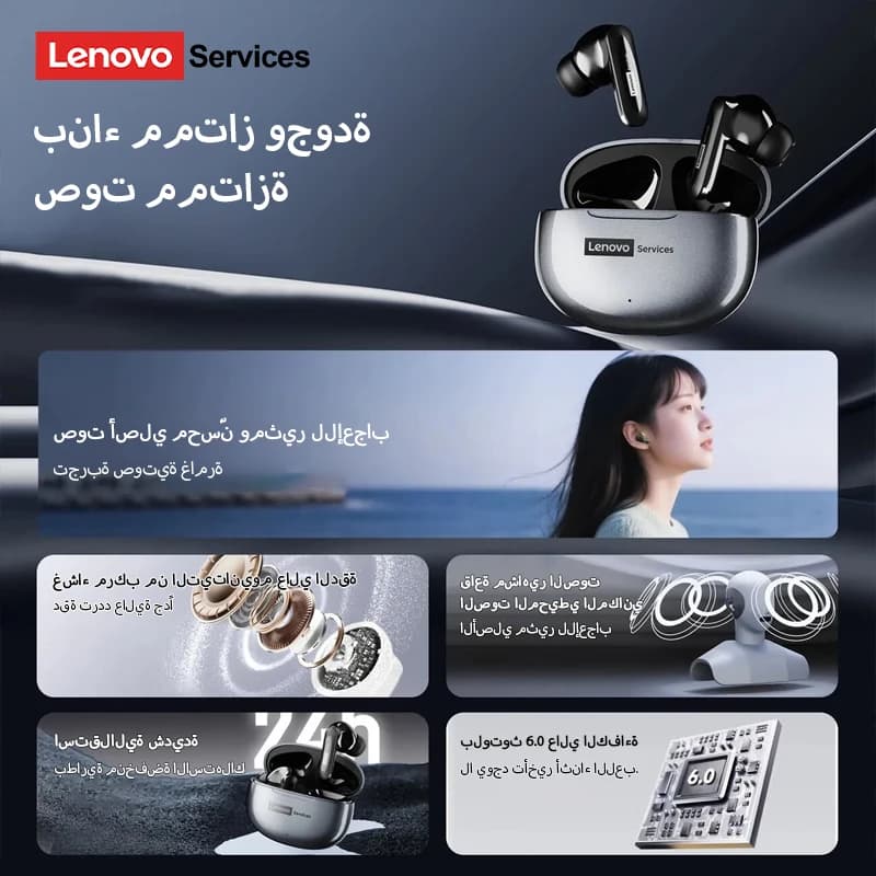New Lenovo LE202 TWS Bluetooth 6.0 Gaming Earphones AI Call Noise Cancellation Sound Quality Headphone Long Battery Life Earbuds - 2
