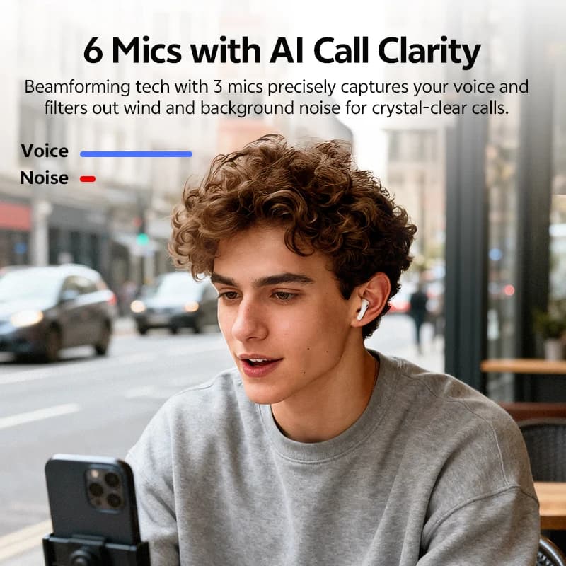 سماعات QCY MeloBuds N60 HT19 بلوتوث 6.0 لاسلكية مع تعزيز الجهير LDAC صوت عالي الدقة -56dB إلغاء ضوضاء هجين 45 ساعة IPX5 - 5