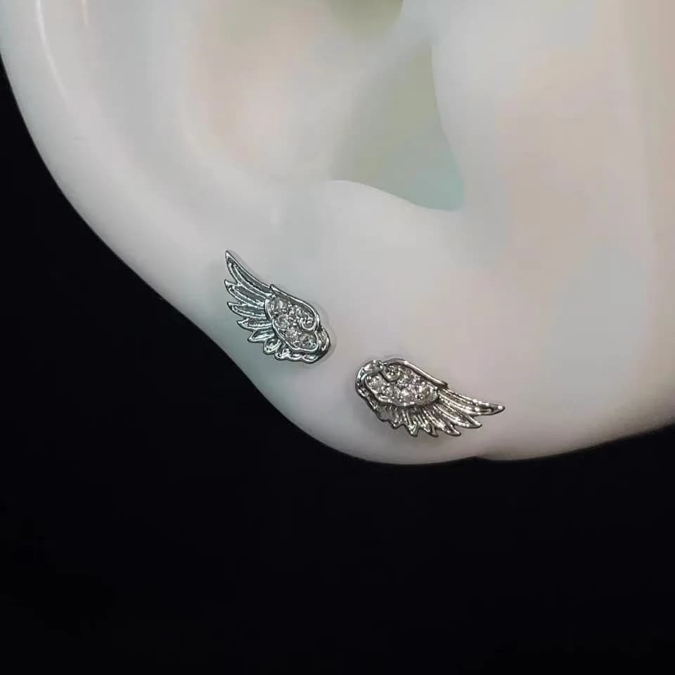 A Pair Vintage Couples Creative Angel Wings Stud Earrings Women Punk Studs Birthday Jewelry Gift - 2