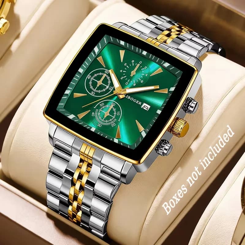 Luxury Square Men Business Watches Fashion Stainless Steel Man Calendar Quartz Wristwatch Reloj Hombre (Without Box) - 3