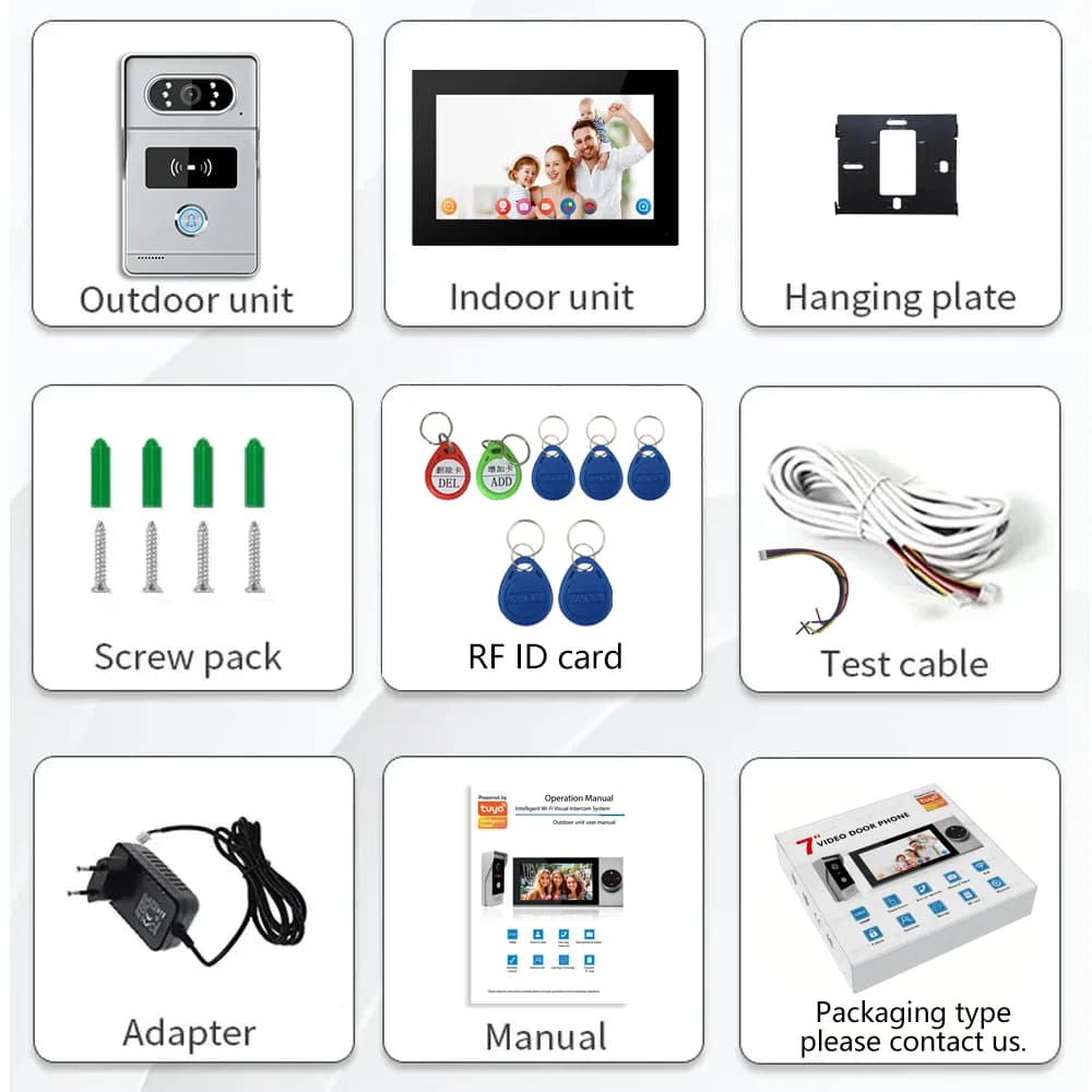 4 Wire Digital Video Intercom System 7 Inch Wireless WIFI Monitor 1080P Doorphone Camera Video Doorbell Card Tuya App Unlock - 2