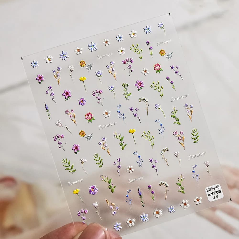 1pc Flower Nail Stickers Summer Floral Leaf Plant 5D Embossed Nail Slider Decals Self-Adhesive Nail Art Supplies Manicure Decor - 6