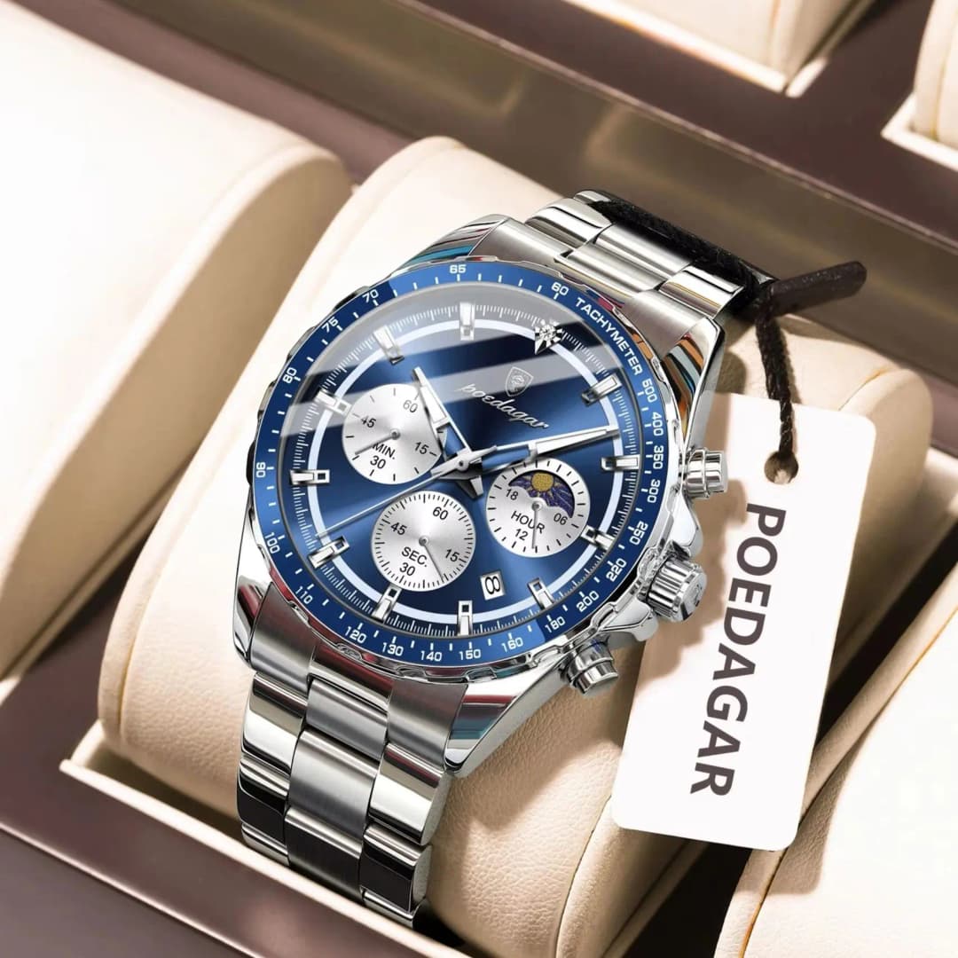 POEDAGAR Fashion Man Wristwatch Chronograph Date Waterproof Luminous Men Watch Stainless Steel Luxury Quartz Men's Watches Reloj - 2