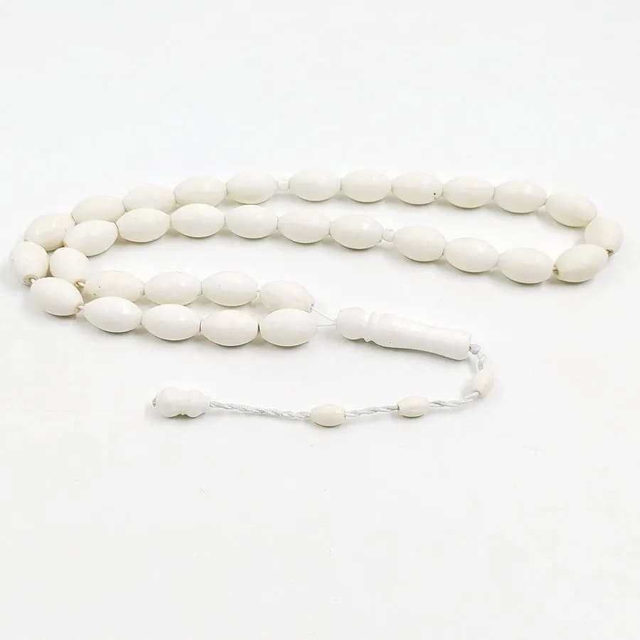 مسبحة من عظم الجمل الطبيعي، 33 حبة بيضاء، سوار على الموضة الإسلامية العربية - 6
