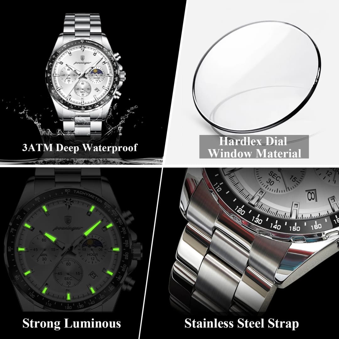 POEDAGAR Fashion Brand Man Wristwatch Waterproof Stainless Steel Luminous Men Watch Chronograph Date Luxury Quartz Men's Watches - 4
