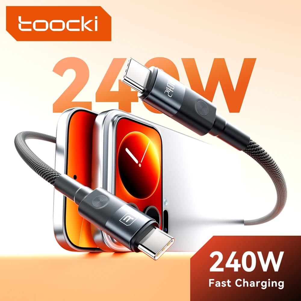 كابل Toocki 240W USB C إلى Type C PPS PD240W شحن فائق السرعة كابل USB C لجهاز Xiaomi MacBook Samsung Laptop حبل بيانات مضفر