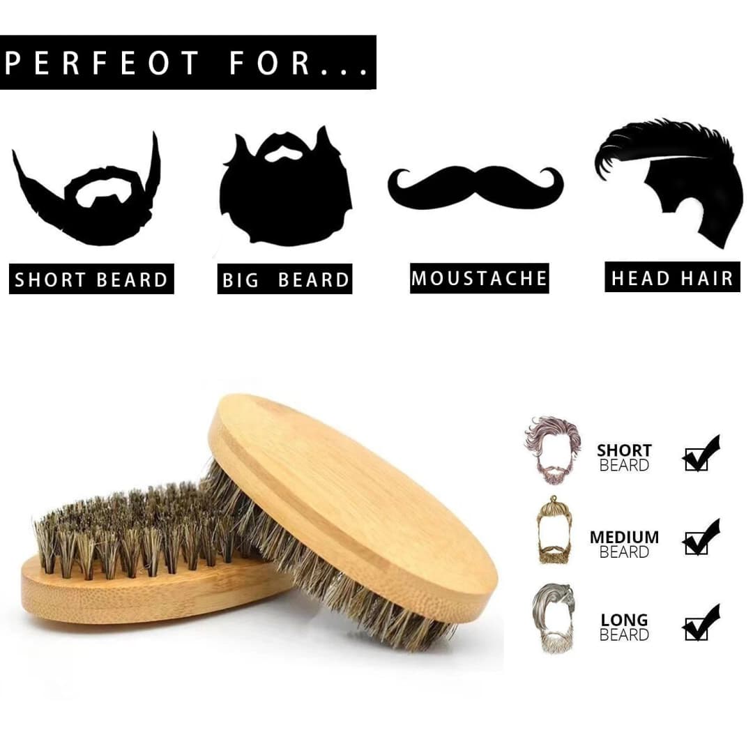 Men's Shaving Brush Set Boar Bristle Portable Barber Natural Beard Brush Comb Scissors for Facial Cleaning Styling Tool - 5