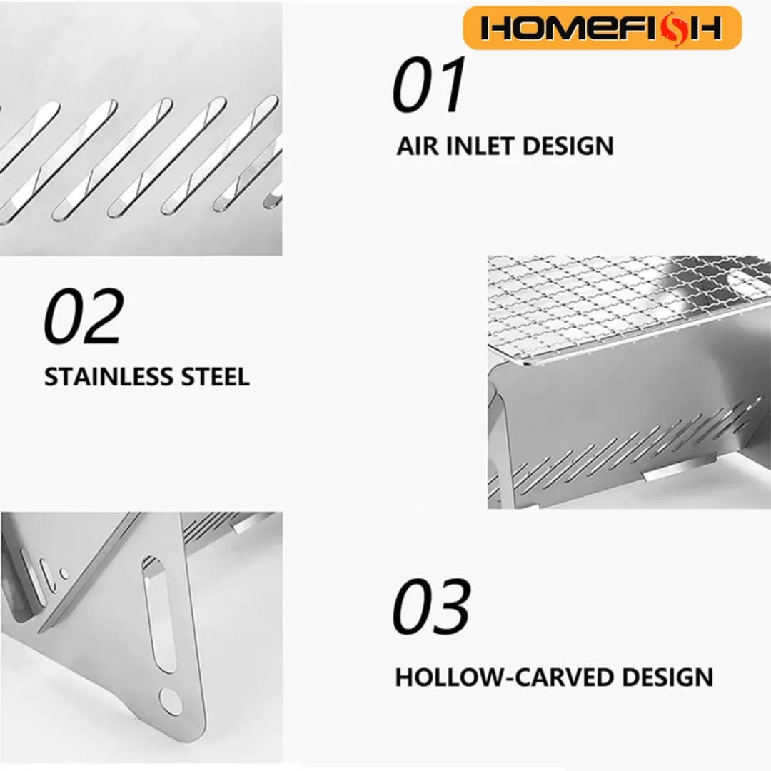 Barbecue Grill Heating Stores Multi-Function Camping BBQ Grill Rack Net Firewood Stove Stainless Steel BBQ Grill - 5