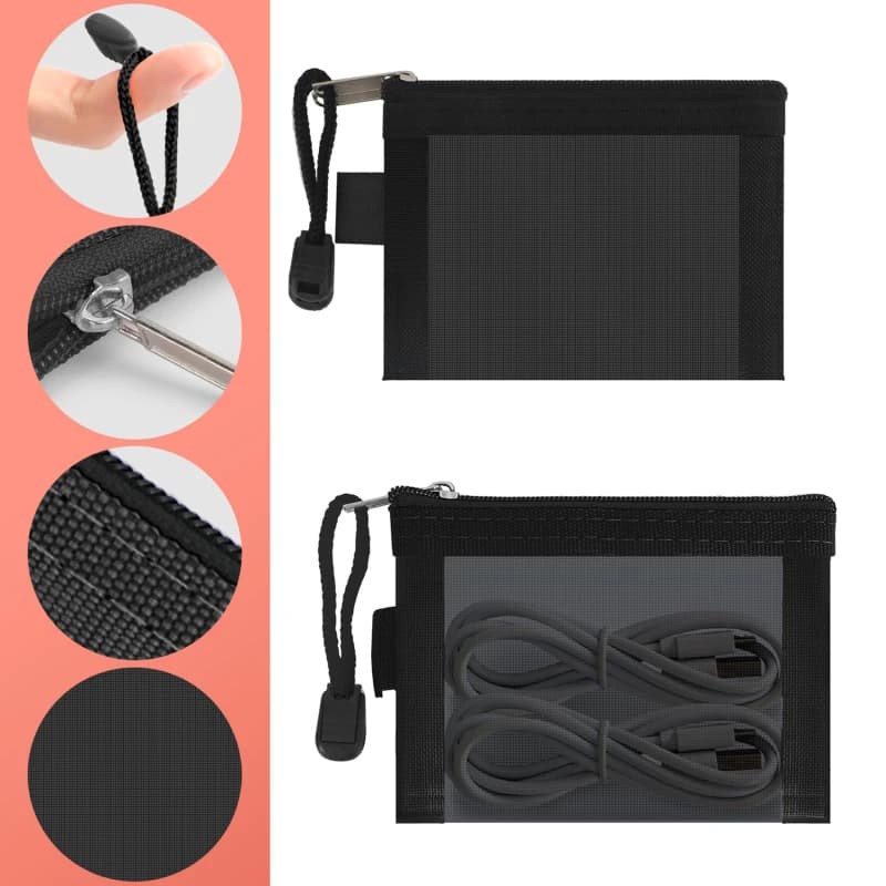 Mini Transparent Mesh ID Card Holder Bank Card Zipper Coin Pocket Travel Portable File Bag Storage Organizer Portable File Bag - 5