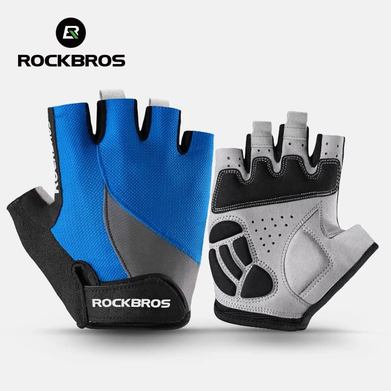 قفازات دراجة ROCKBROS بنصف إصبع لطرق MTB وطرق الربيع والصيف، قفازات دراجة هوائية قصيرة قابلة للتنفس للرجال والنساء، قفازات ركوب دراجات مبطنة بالجل - 2