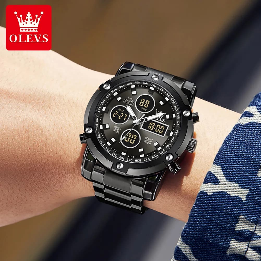 OLEVS Men's Watches Original Multifunctional Wlectronic Watch for Man Waterproof Luminous Alarm Clock Fashion Dress - 3