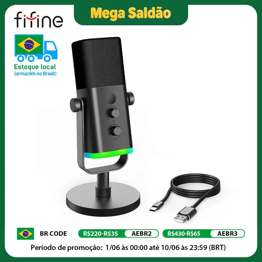 FIFINE USB/XLR Dynamic Microphone with RGB Control/Headphone jack/Mute,MIC for PC Gaming Recording Streaming AmpliGame-AM8
