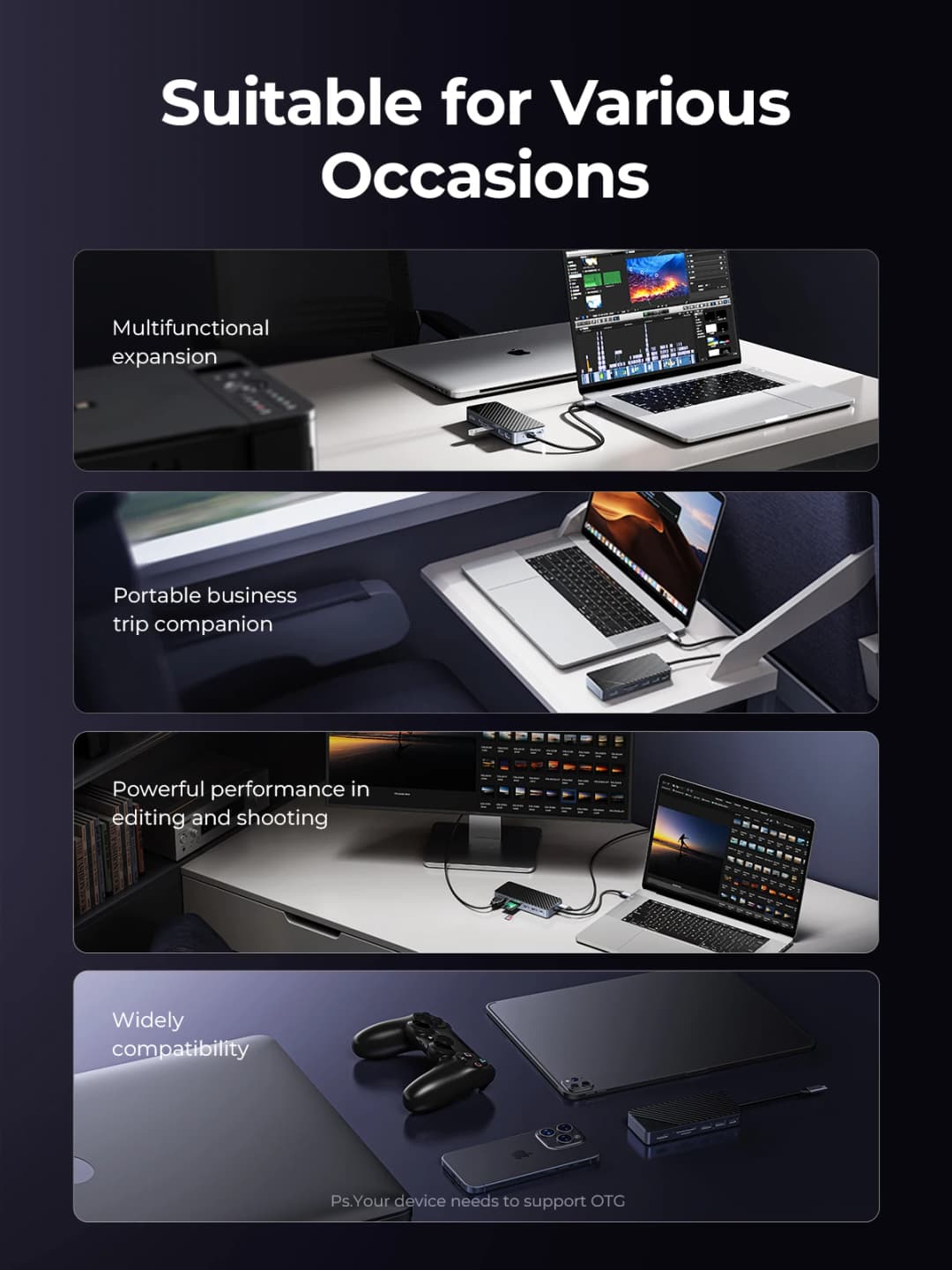 ORICO-USB C HUB with SSD Enclosure Laptop Docking Station 4K60Hz HDMI-Com 100W PD RJ45 SDTF 10Gbps M.2 NVME SATA SSD 8TB - 6