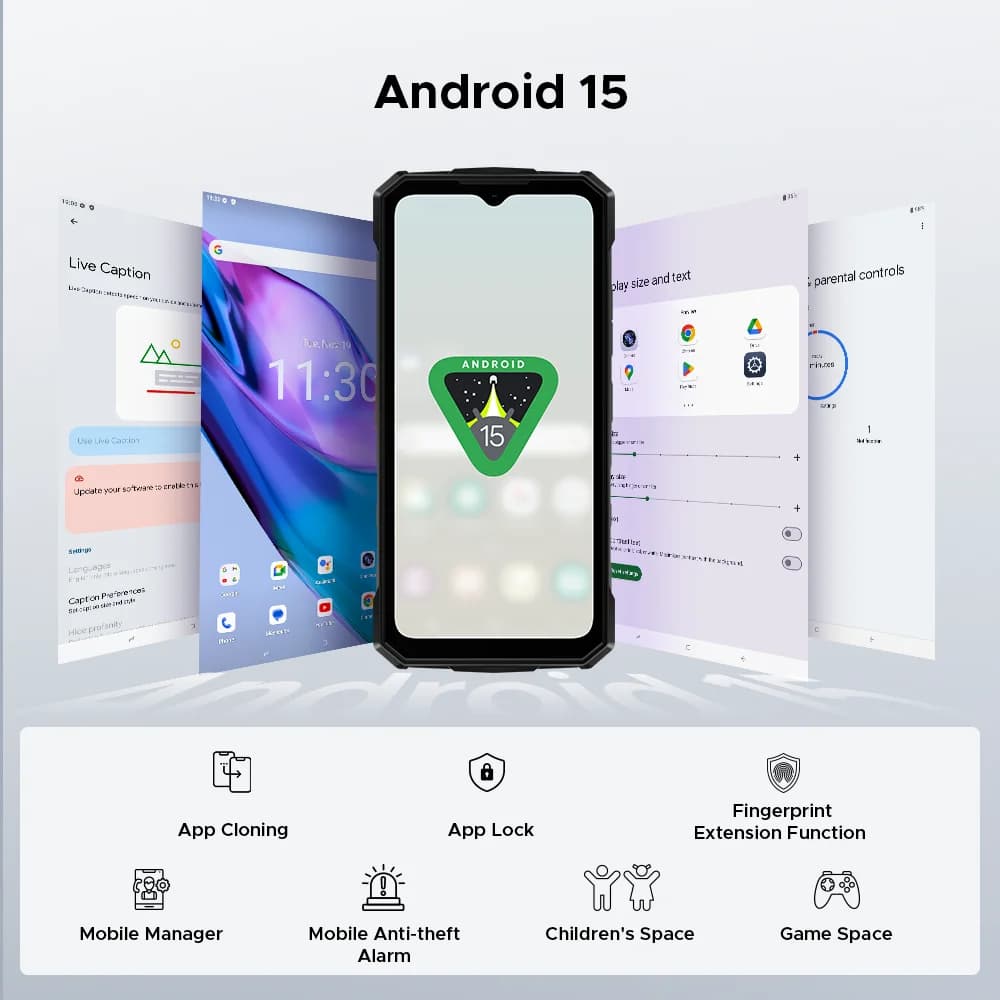 هاتف DOOGEE Fire 7 5G متين مع تقنية Gemini AI، بطارية 13000 مللي أمبير، شاشة 6.6 بوصة، كاميرا 64 ميجابكسل، معالج Dimensity 6300، نظام أندرويد 15 مع تقنية NFC - 4