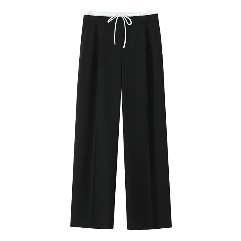 HXAO Women Pants Summer Baggy Pants For Woman Pleats Casual Black Pants Office Lace Up Fluid Trousers Boxer Gray Womens Pants - 6