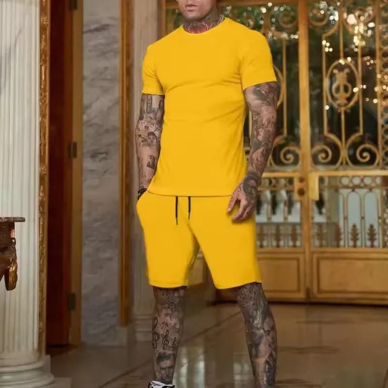 2025 Fashionable and casual summer outdoor sports suit men's breathable T-shirt shorts casual and fashionable two-piece set - 6
