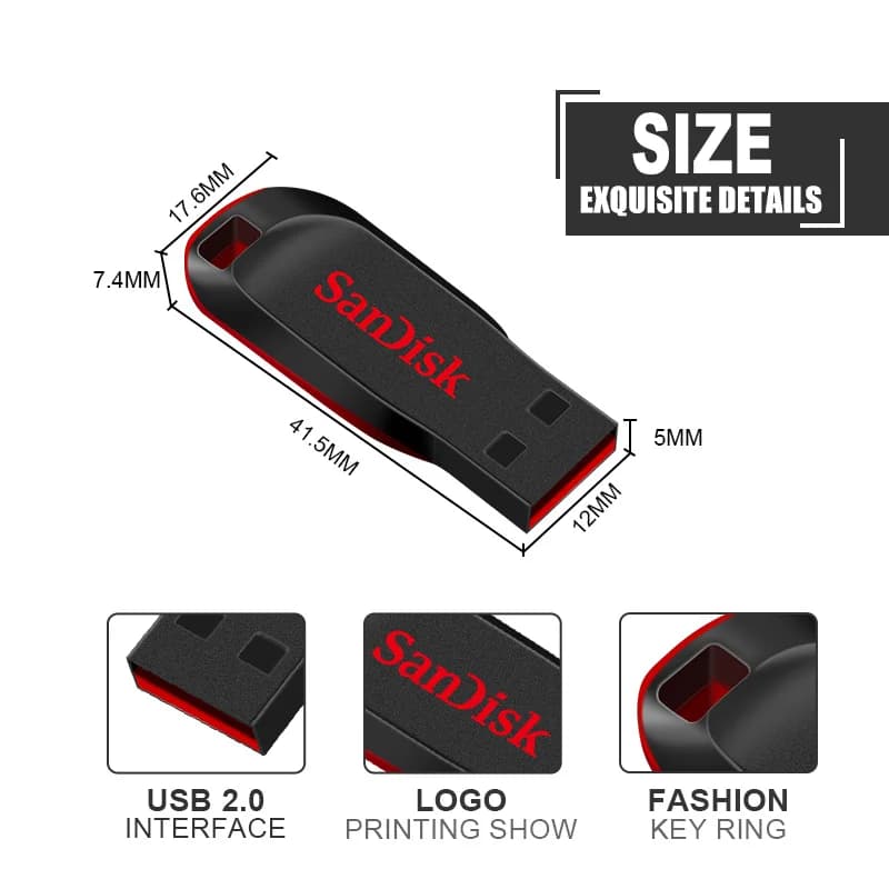 SanDisk CRUZER BLADE USB FLASH DRIVE CZ50 USB 2.0 بسعة 128 جيجابايت و64 جيجابايت و32 جيجابايت و16 جيجابايت، فلاش درايف صغير، يدعم التحقق الرسمي - 6