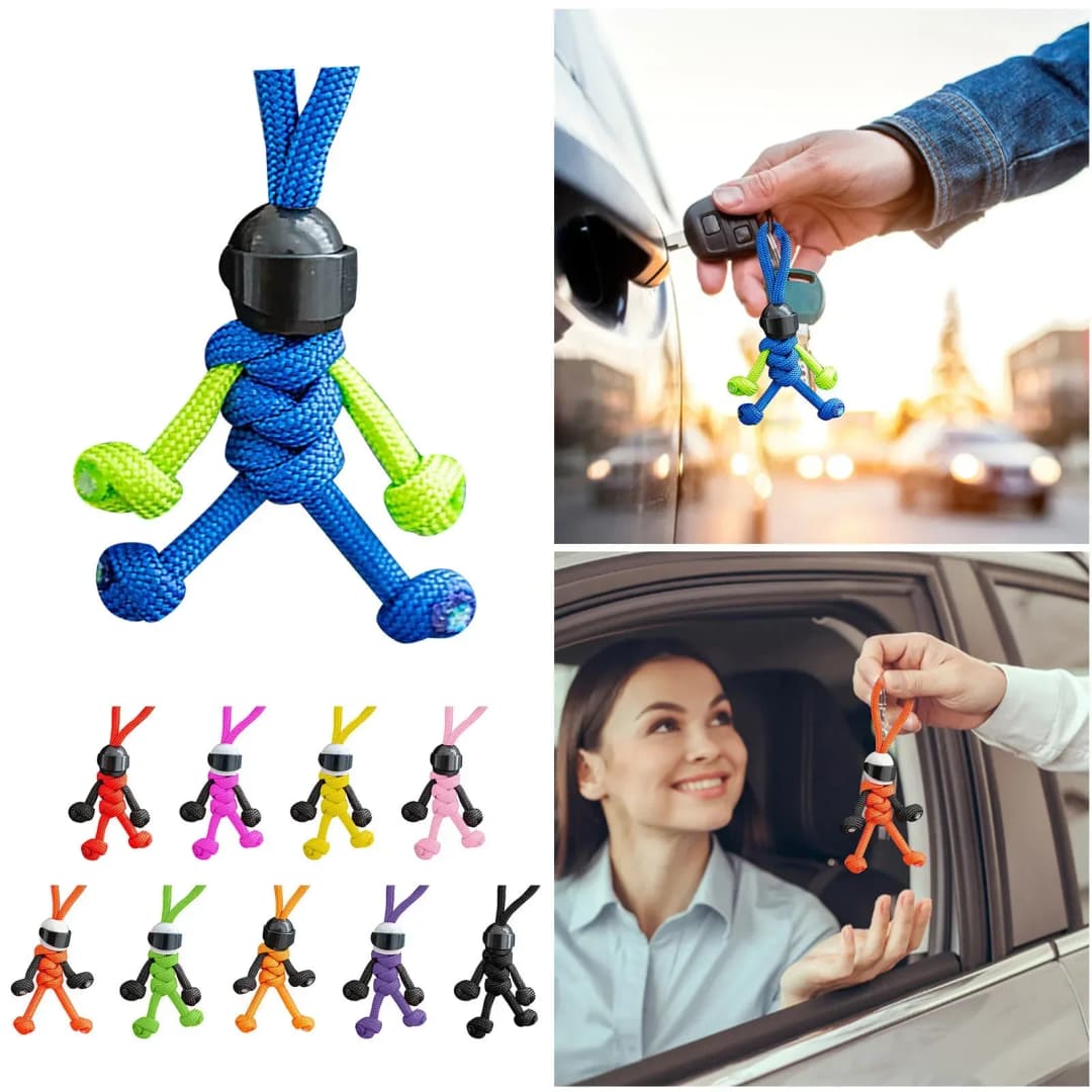 سلسلة مفاتيح إبداعية على شكل مظلة بحبل منسوج، قلادة على شكل خوذة دراجة نارية، سلسلة مفاتيح معلقة على شكل دراج ناري صغير - 3