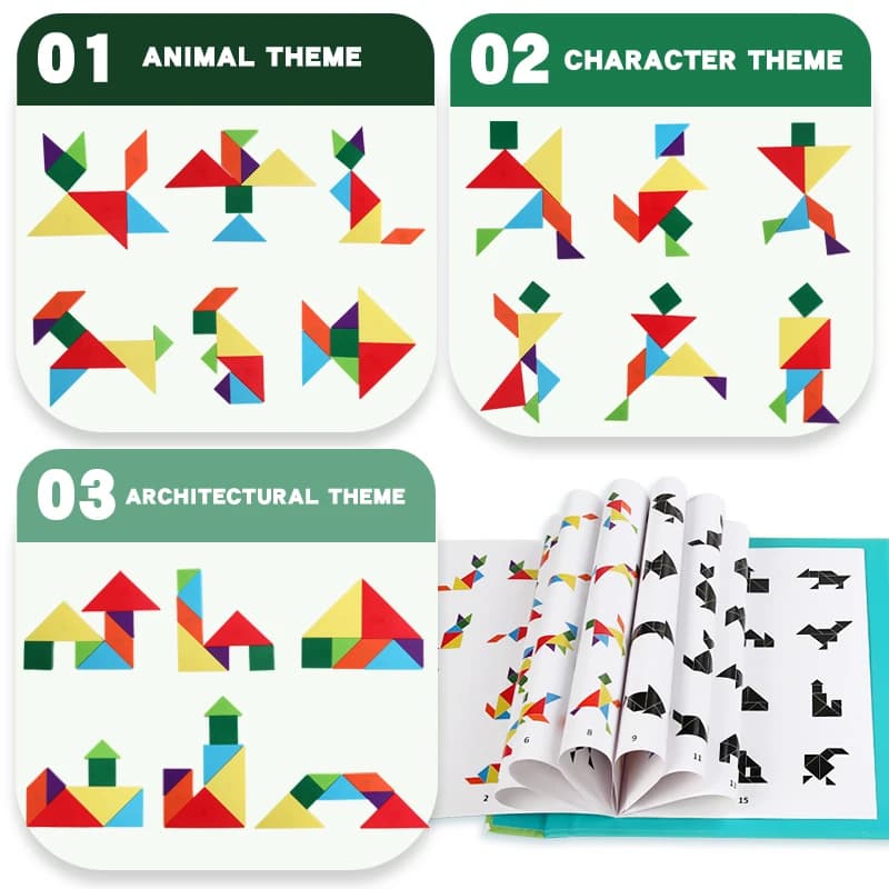 خشبية بانوراما المغناطيسي تانجرام لغز كتاب ألعاب تعليمية للأطفال طفل طفل المحمولة مونتيسوري تعلم الذكاء - 3