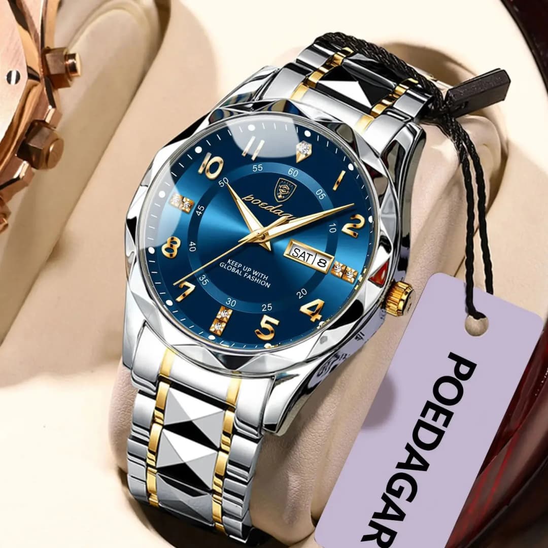 POEDAGAR Luxury Men Watch Waterproof Date Week Luminous Fashion Wristwatch Stainless Steel Quartz Sport Men's Watches Male Reloj - 2